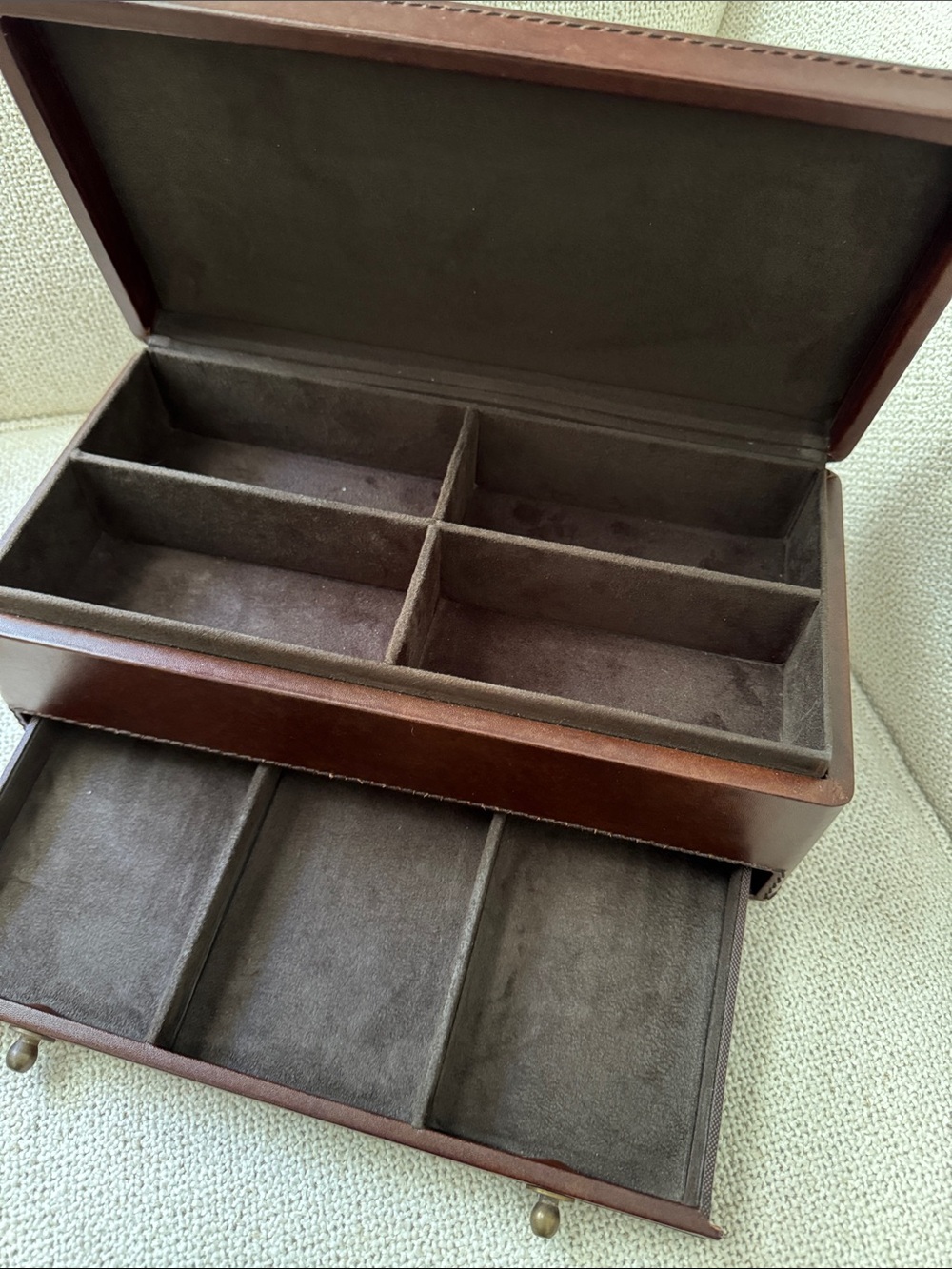 Pottery Barn Brown Leather Men’s Accessory Box with Brass Pulls